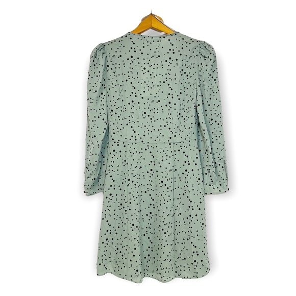 Zara Sage Green & Black Polka Dot Long sleeve Ruched V Neck Mini Dress S… - Picture 4 of 11